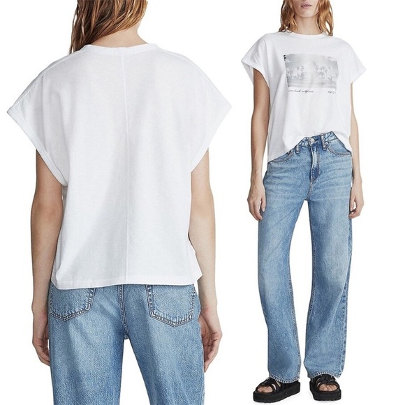 RAG AND BONE Venice Beach Graphic Short Sleeve Muscle Tee White Small - Picture 14 of 14